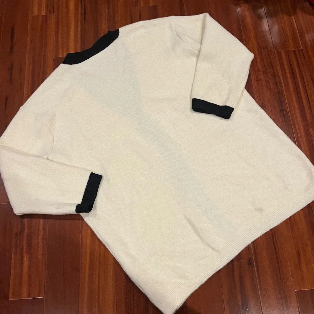 Altard State Cardigan Sweater Cream Black Trim Rich Girl Cozy Knit New Sz Medium